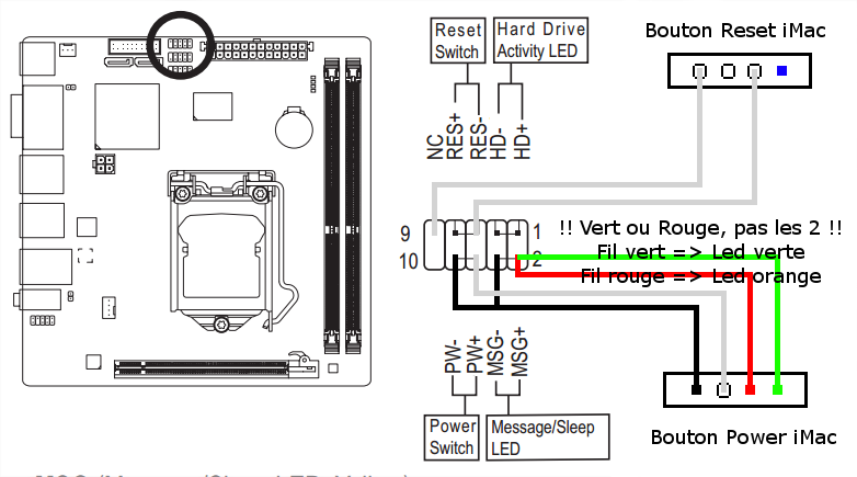 Connexion bouton power + reset Connexion bouton power + reset