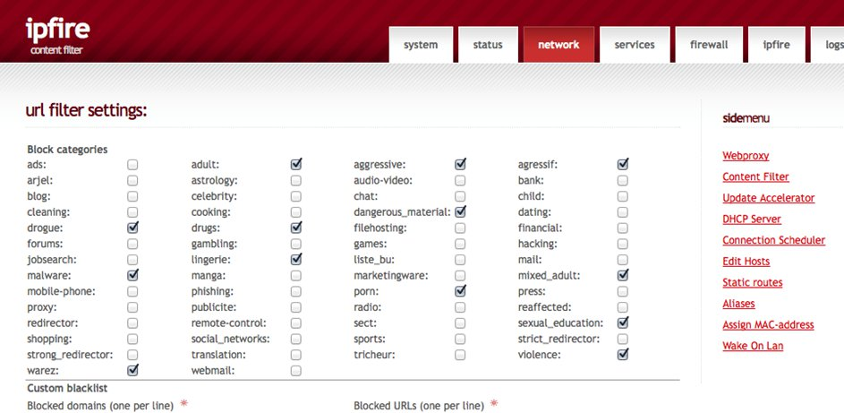 IPFire filters categories IPFire filters categories